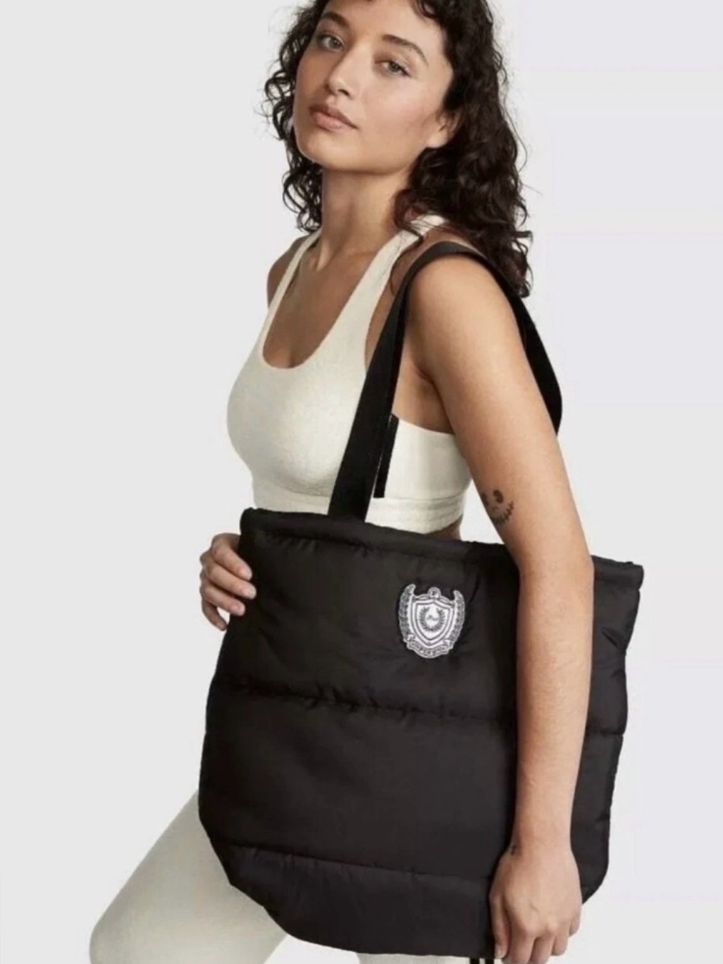 Quilted Puffy Black Tote Bag From Pink Victoria’s Secret